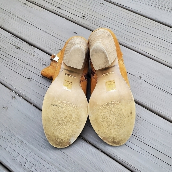 Aldo Olenalla Camel Banana Tan Suede Leather Zip Chunky Western Boho Ankle Boots - Picture 7 of 8